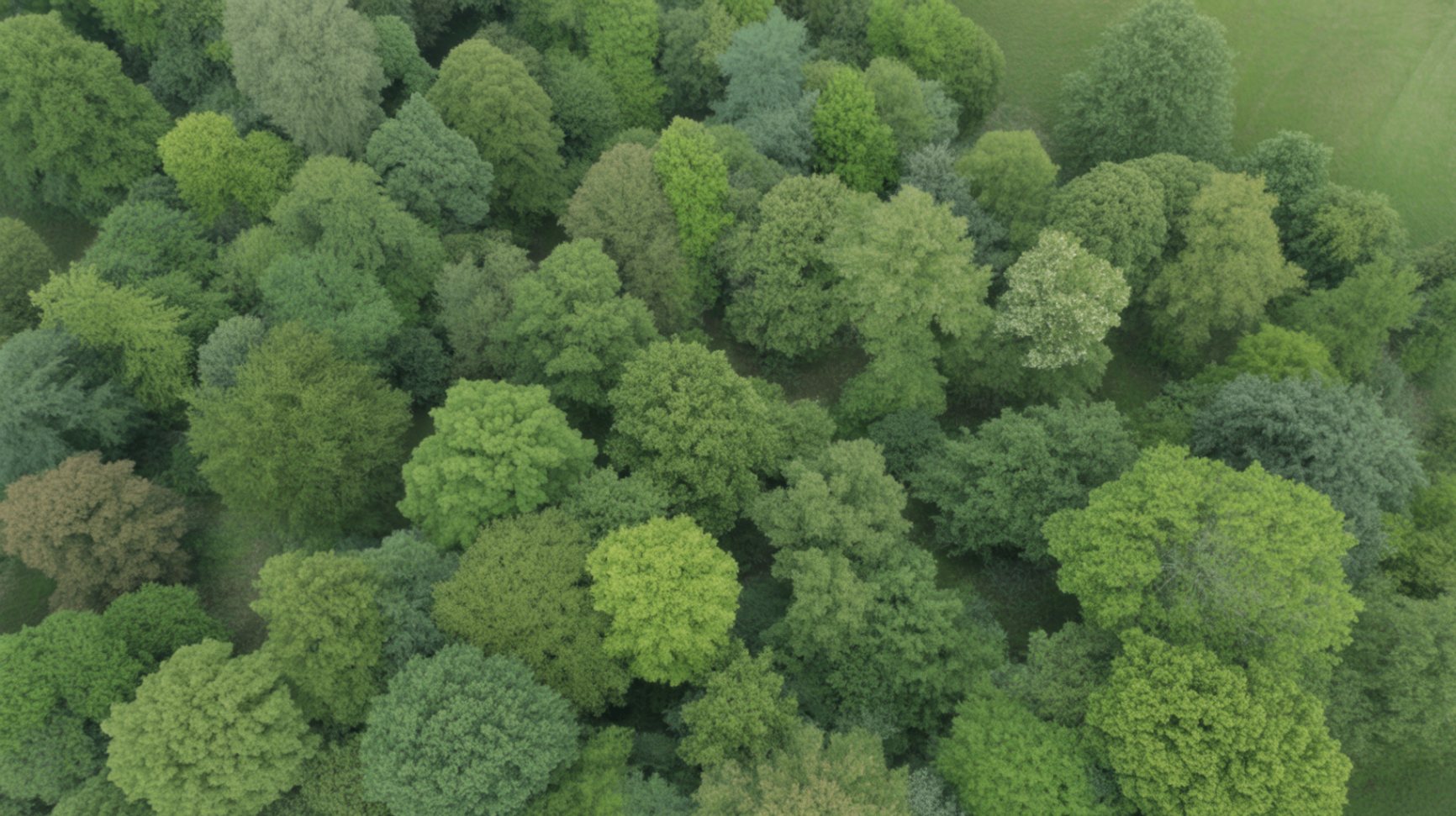 Aerial view of English woodland canopy in Kent representing the area Hillside Environmental serves